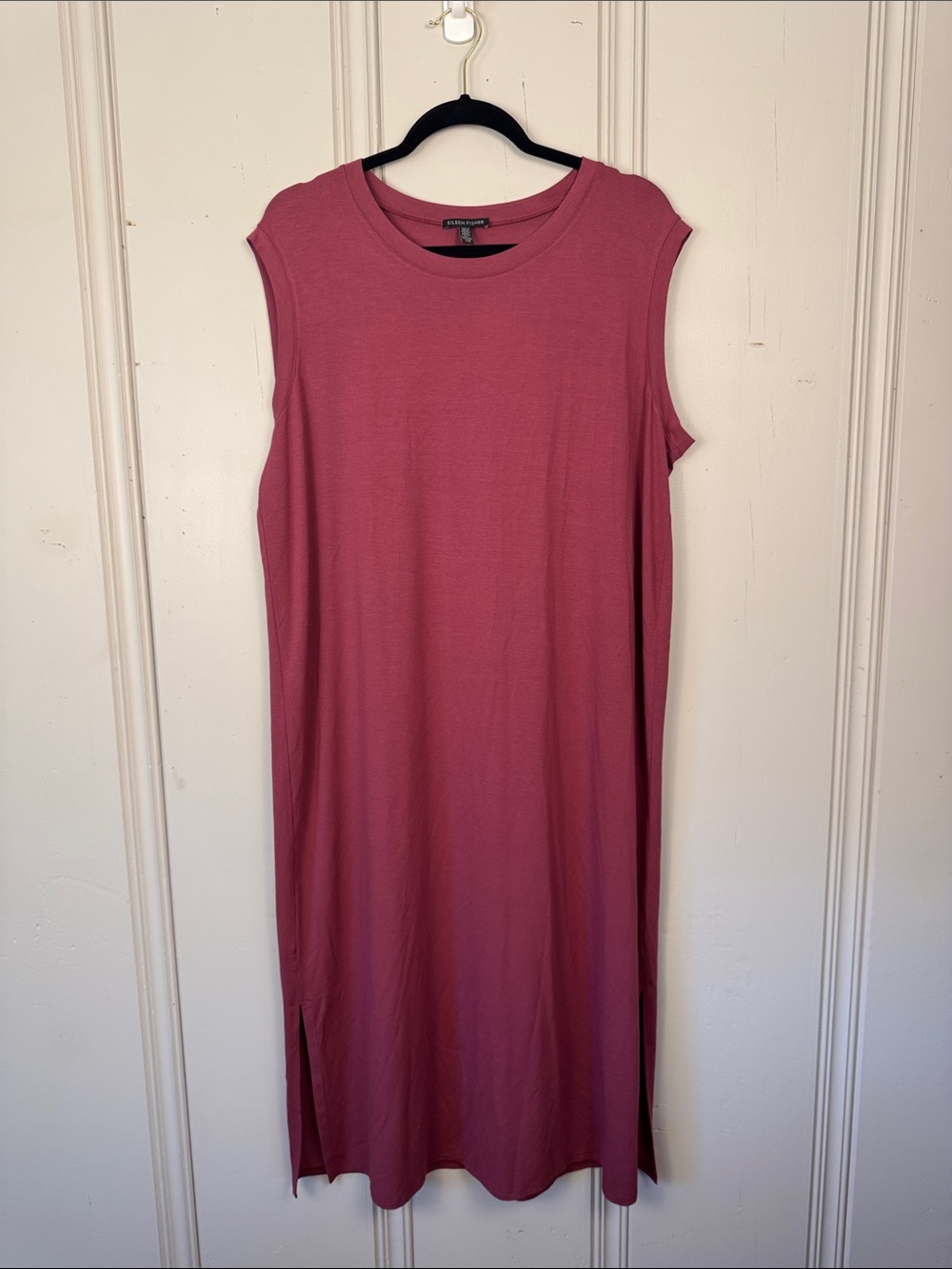 Eileen Fisher Sleeveless Midi Dress Pink Viscose Blend Side Slit Womens Large